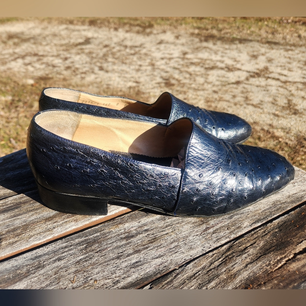 Mauri Blue Genuine Ostrich Loafers Shoes 8